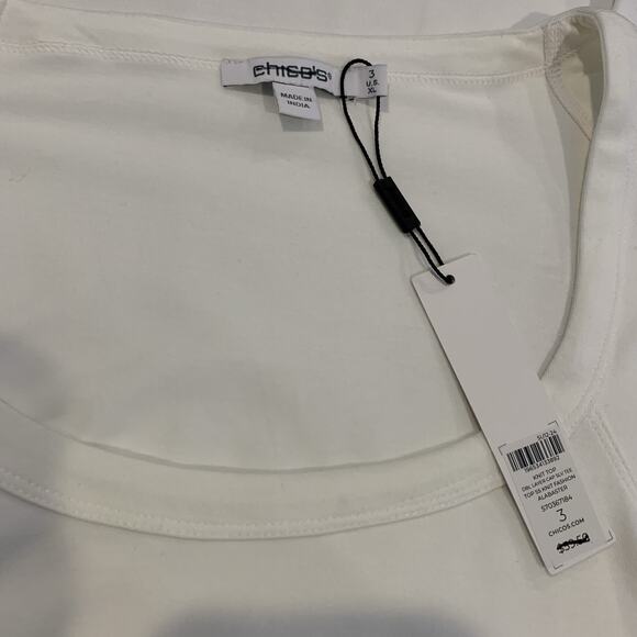 Chico's Top NWT Size 3 (XL) Feminine Layered Cap Sleeve Tee Alabaster Twee Fairy - Picture 4 of 7